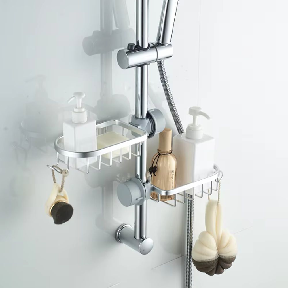 Adjustable Aluminum Shower Rack for Organized Bathroom Storage_1